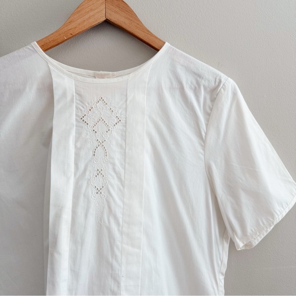 Vintage Brook Brothers White Cotton Lave Eyelet Detail Short Sleeve Blouse - Picture 3 of 5